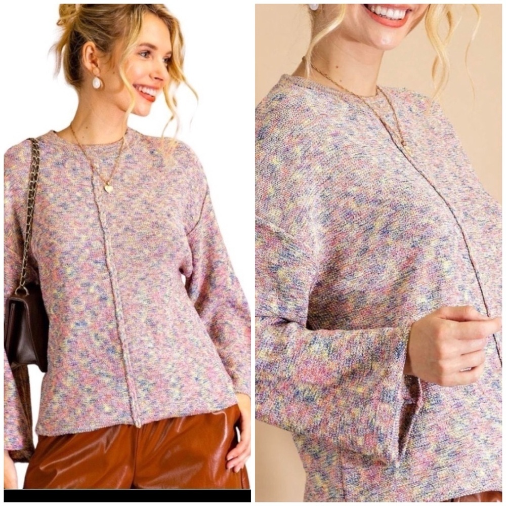 Kori Multi Color Light Pink Sweater lightweight thin oversized Size Small NWT